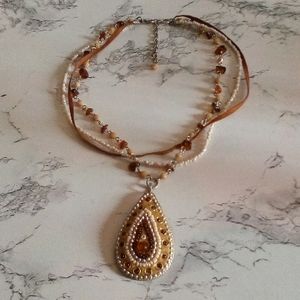 Hand Crafted Triple Strand Tear Drop Necklace Made in India
